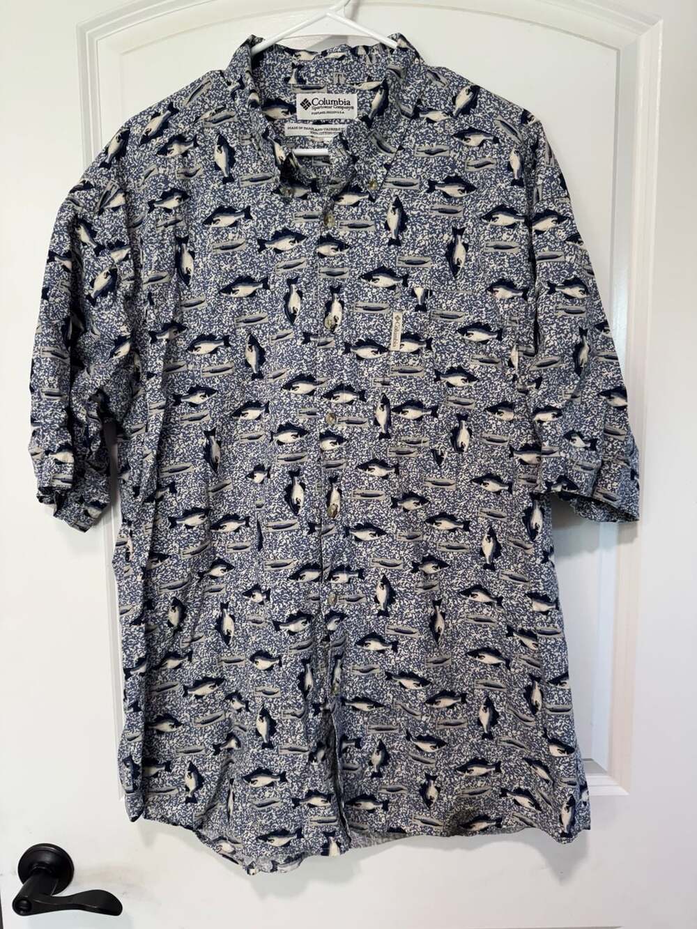 Columbia Fish Print Button Up Shirt Fishing Coastal Outdoorsman Men’s XL
